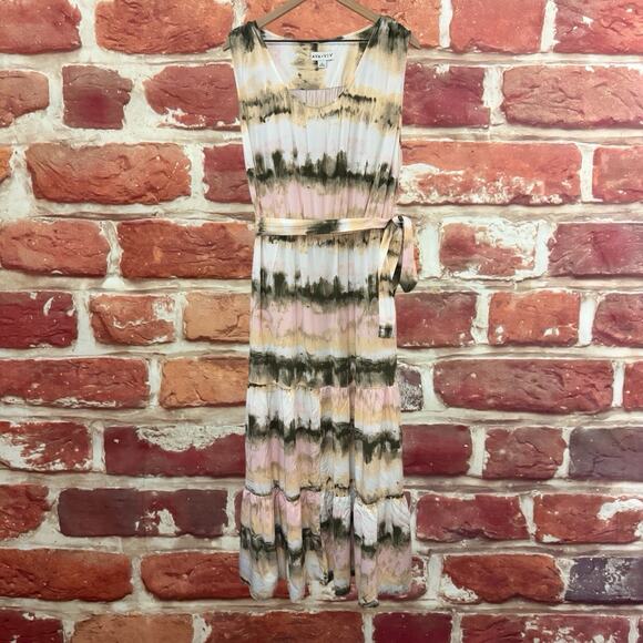 Ava & Viv Dress Womens 2X Multicolor Boho Abstract Striped Belted Casual Popover - Picture 6 of 8